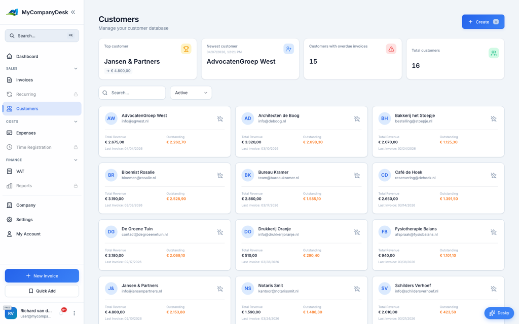 Customer management table and details