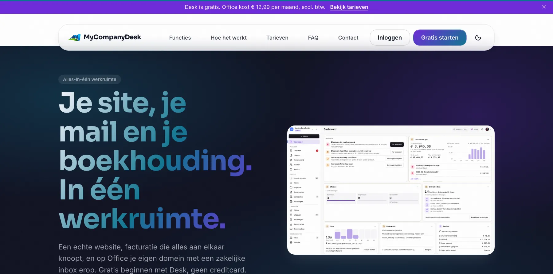Schermafbeelding van een pagina gemaakt met de MyCompanyDesk websitebouwer